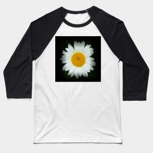 Happy Daisy Flower - White and Yellow Flower on Black Baseball T-Shirt